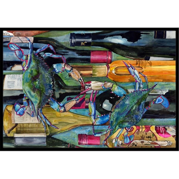 Carolines Treasures 18 x 27 In. Blue Crabby Wine Bottles Indoor or Outdoor Mat 8917MAT - main